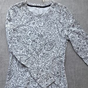 Tory Burch Black and White Patterned Long Sleeve Top